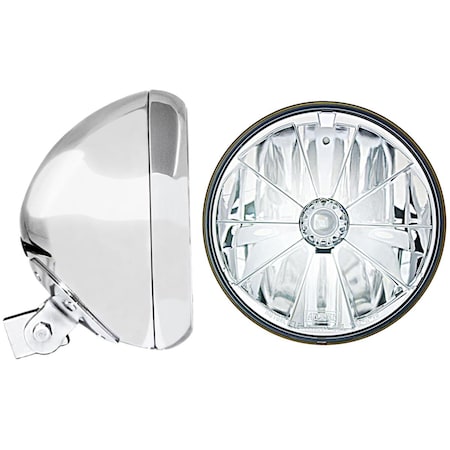 In Pro Car Wear 7 in. Universal Headlight Bucket, Chrome with T70700 PC Pie Cut ICE Headlamp with H4 Bulb HB77010-7